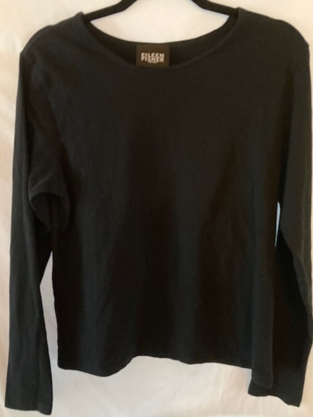 Eileen Fisher Black Scoop Neck Top/Tee Size Large 90% Cotton Lycra Stretch blend